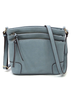 Fashion Multi Zip Pocket Crossbody Bag WU059 BLUE GRAY